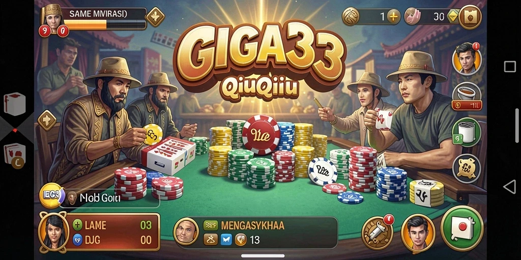 Tampilan screenshot GIGA33 yang menampilkan keseruan permainan QiuQiu.