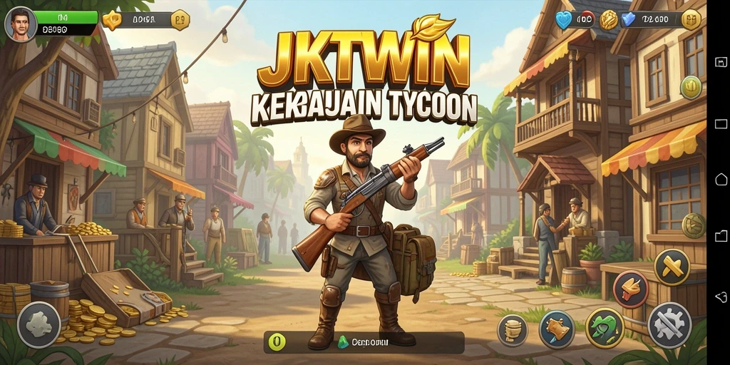Screenshot gameplay <strong>JKTWIN</strong> menunjukkan pengembangan bisnis yang mengesankan.