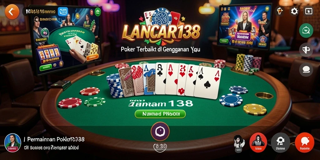 Screenshot utama LANCAR138 menampilkan aksi seru di meja poker.