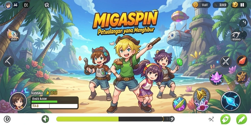 Tampilan gameplay seru dalam MIGASPIN dengan karakter anime unik.