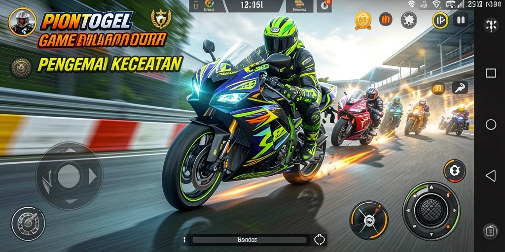 Screenshot gameplay PIONTOGEL menampilkan balapan seru di trek yang menantang.