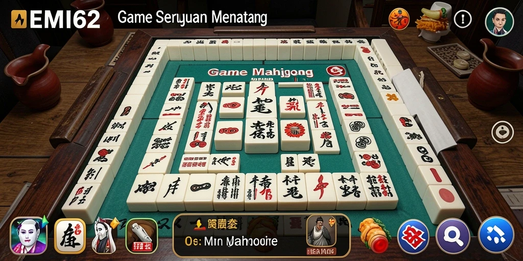 Tampilan gameplay seru dari REMI62 yang menggugah semangat bermain Mahjong.
