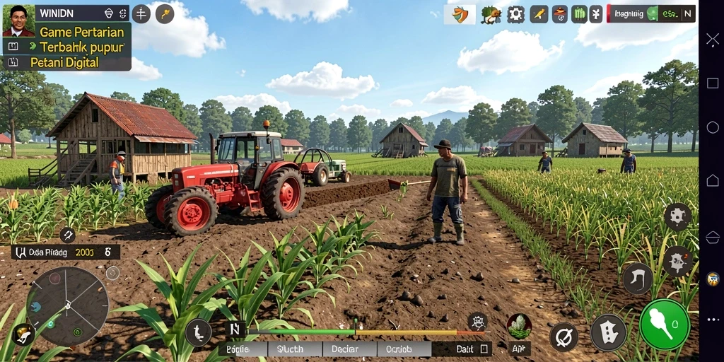 Tampilan gameplay WINIDN yang menggambarkan aktivitas bertani yang seru.